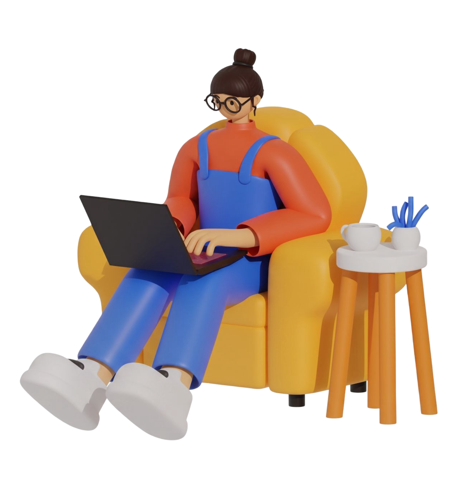 Marketer in an armchair working on a laptop
